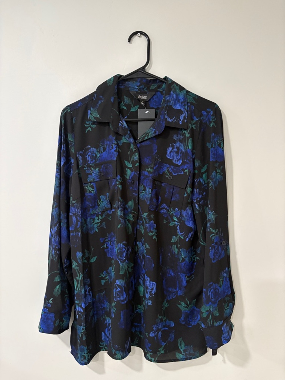 Slim Factor by Investments Harper Blue Floral Button-Down Shirt